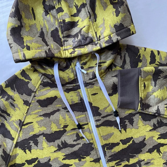Men’s Under Armour Yellow Camo Forest Full Zip Hoodie Winter Jacket Size XL - Picture 1 of 10